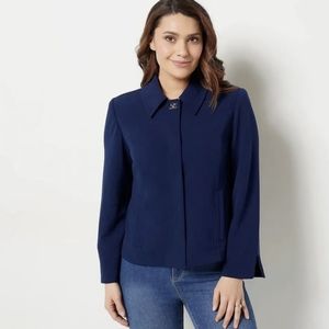 New Dennis Basso Luxury Crepe Navy Bracelet Jacket Size 18W